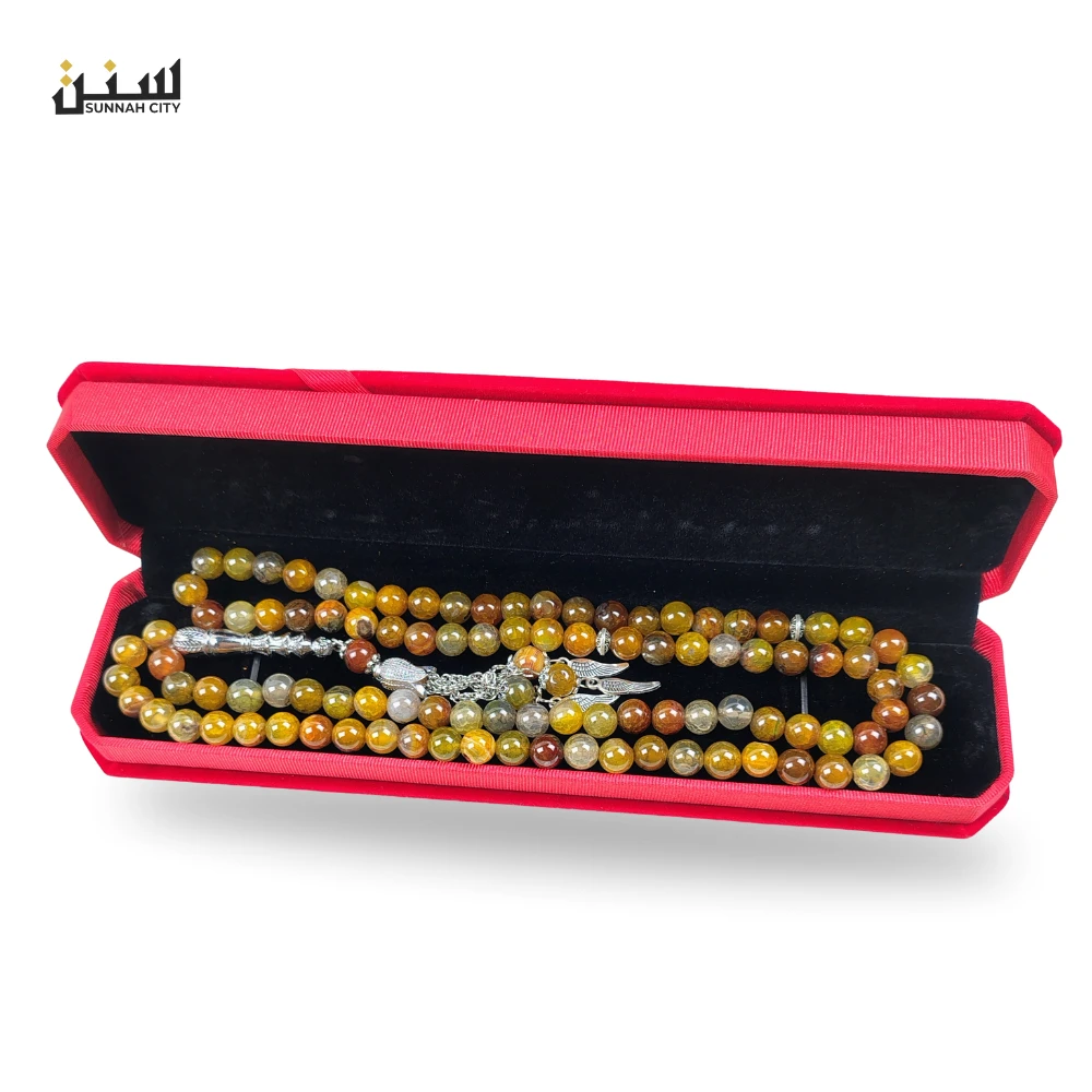Premium Akik Tasbih – 99 Beads Natural Multi-Color Aqeeq Stone Prayer Beads