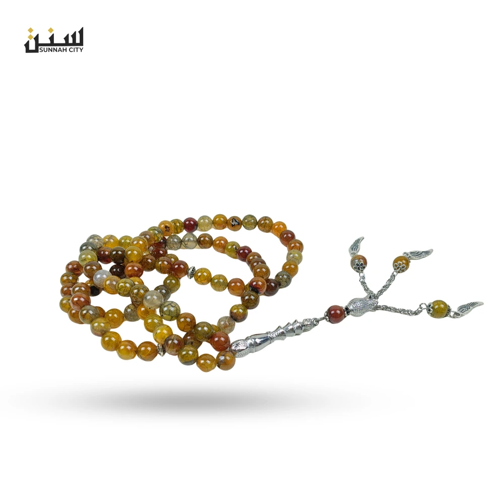 Premium Akik Tasbih – 99 Beads Natural Multi-Color Aqeeq Stone Prayer Beads