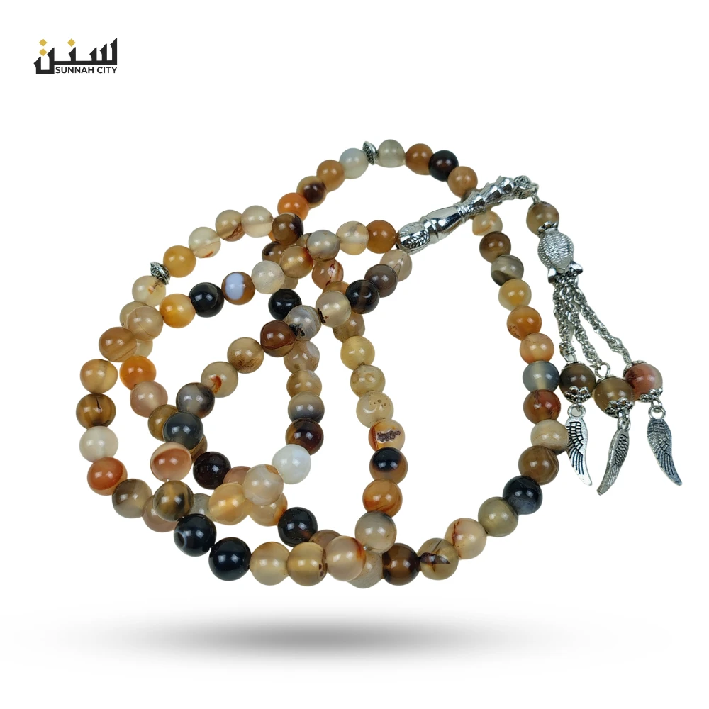 Golden Brown Natural Stone Tasbih (99 Beads) – Premium Tasbih for Gift & Prayer