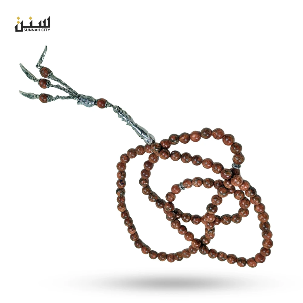 Brown Solemani Aqeeq Natural Stone Tasbih (99 Beads) – Premium Islamic Prayer Beads