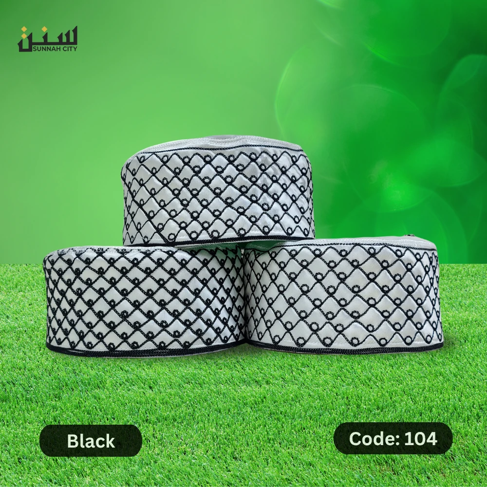 Palestine Style Azhari Tupi – White & Black Shirting Islamic Cap for Men