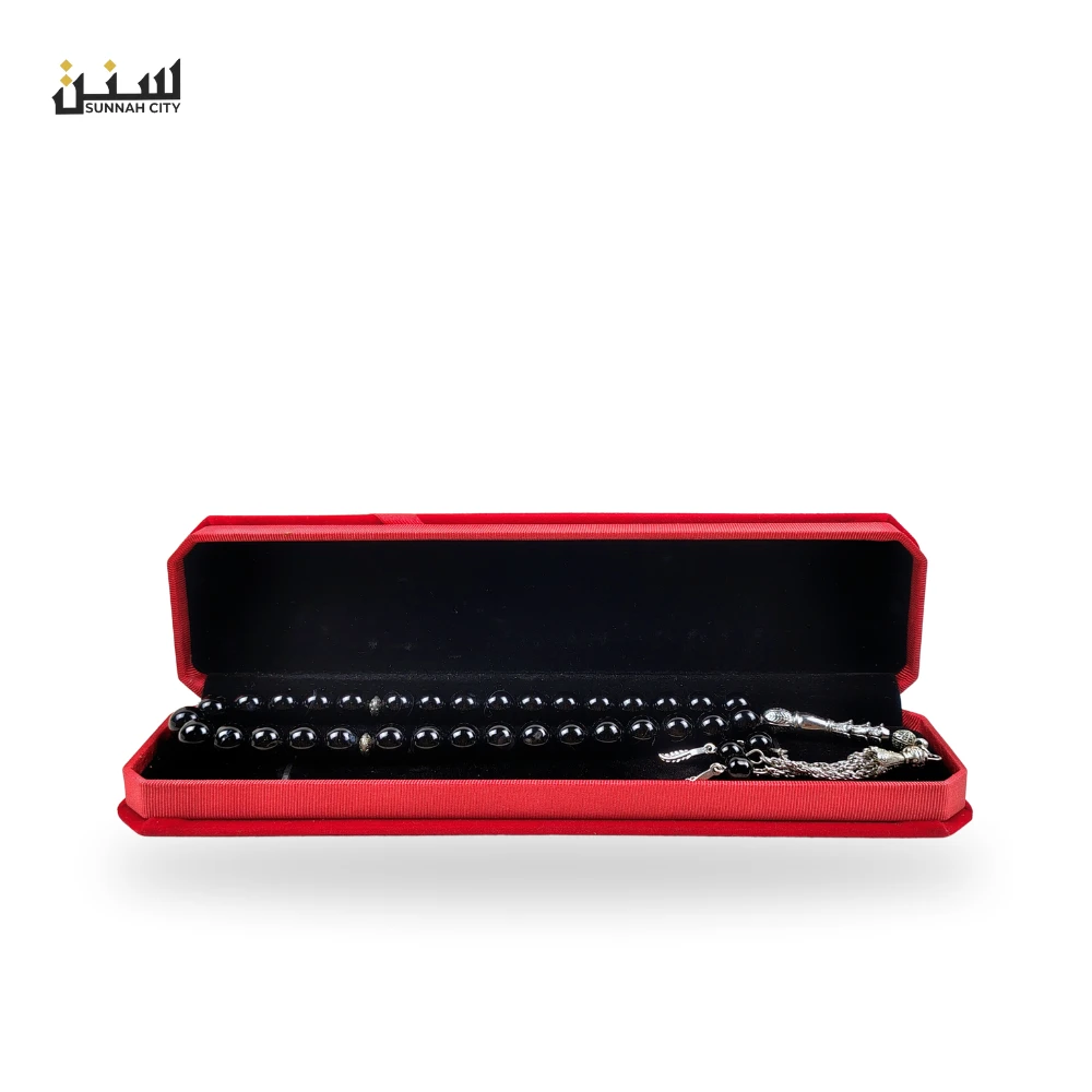 Tiger Aqeeq 33 Beads Tasbih – Black Stone Islamic Tasbih for Gift