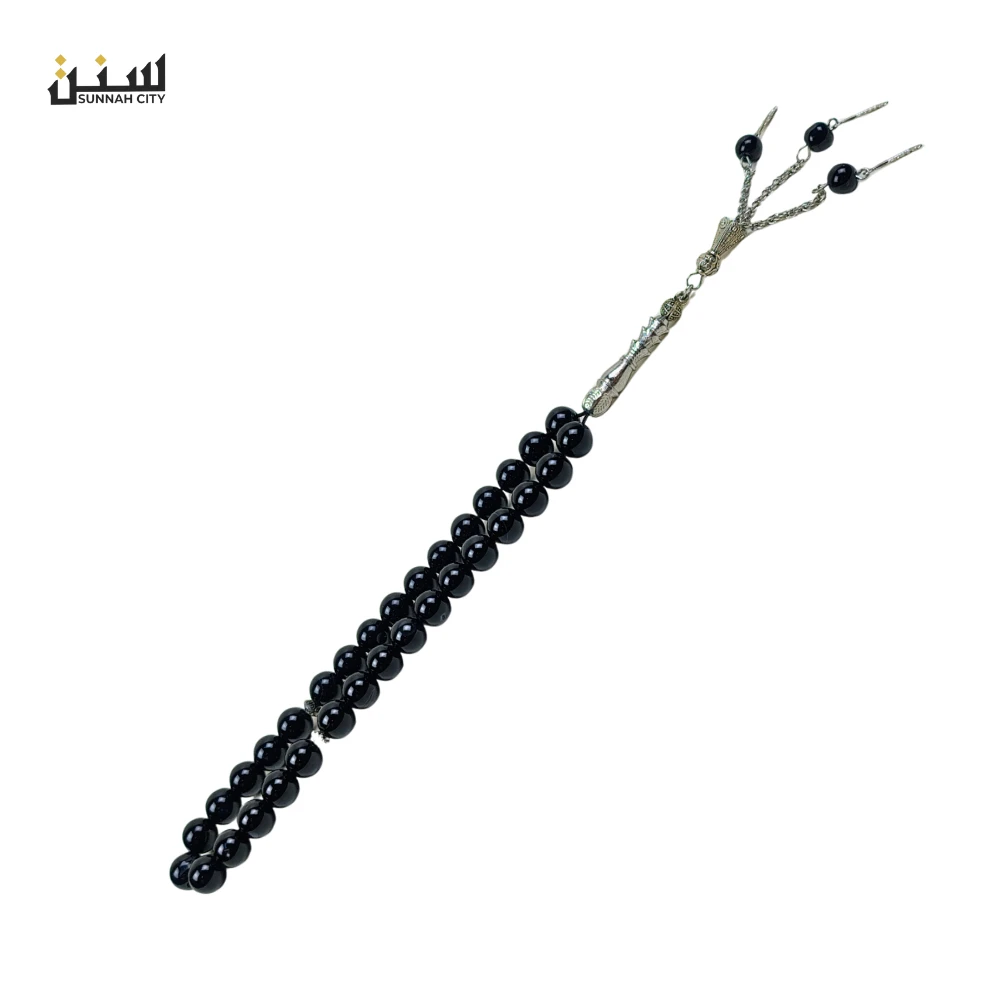 Tiger Aqeeq 33 Beads Tasbih – Black Stone Islamic Tasbih for Gift
