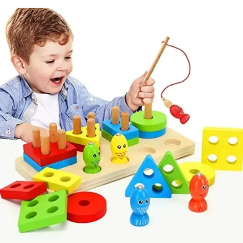 Geometric Shapes Fishing Game Wooden Puzzles