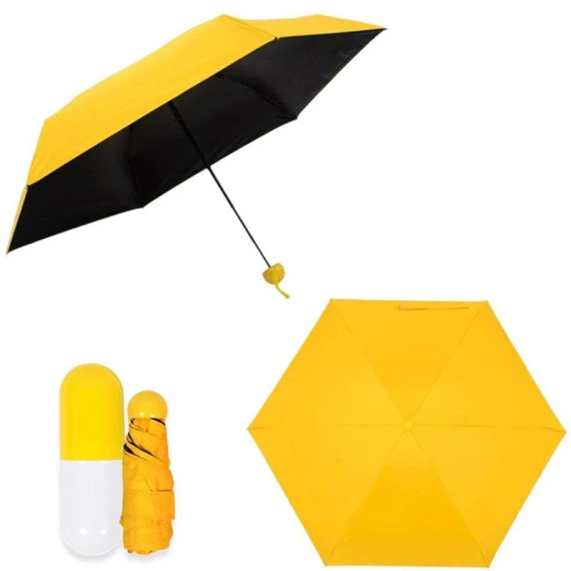 Folding Umbrella with Cute Capsule Case - Yellow