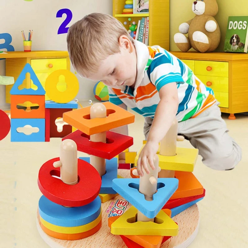 Wooden Geometric Four Column Set