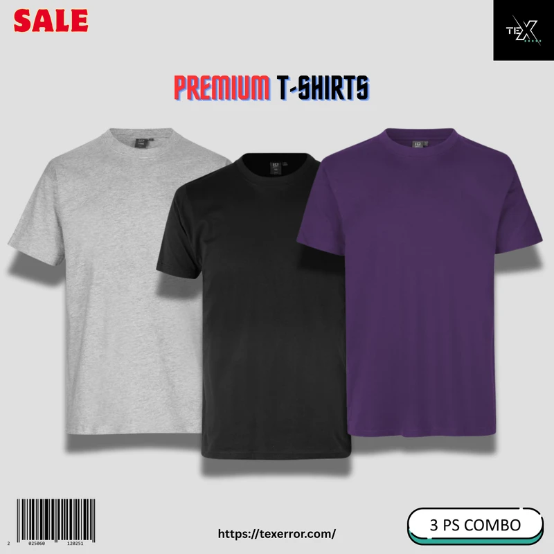 Men's Premium Basic T-shirt Combo : Black, Grey Melange, Purple