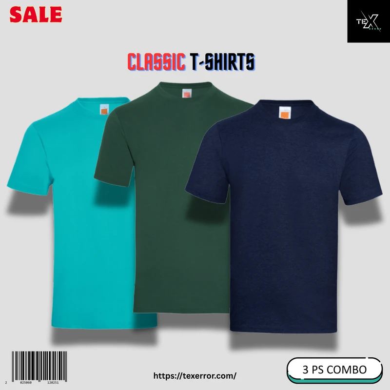 Men's Classic Solid T-shirt Combo : Green, Paste,Navy Blue