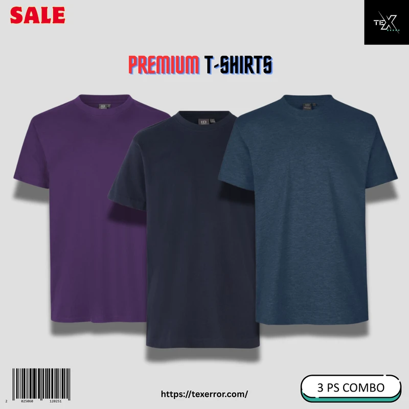 Men's Premium Basic T-shirt Combo : Navy Blue, Blue Melange, Purple