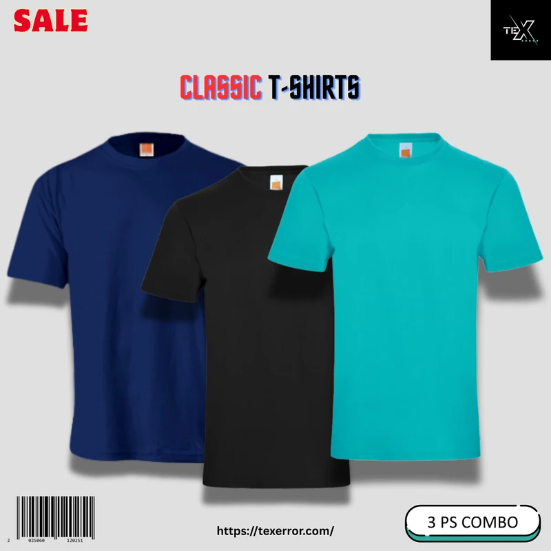Men's Classic Solid T-shirt Combo : Black, Paste, Royal Blue