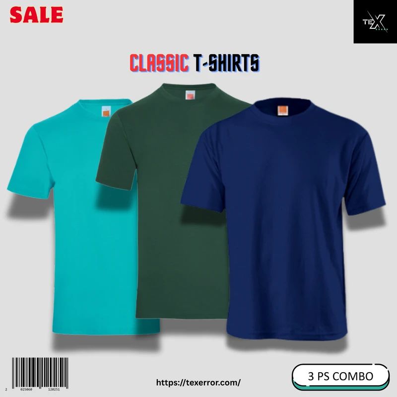 Men's Classic Solid T-shirt Combo : Green, Paste,Royal Blue