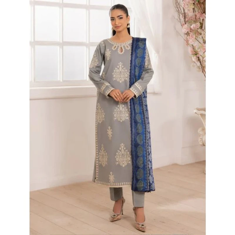 MOHAGNI-3PC LAWN EMBROIDERED SHIRT WITH MONARK PRINTED DUPATTA AND TROUSER | The Velvet Closet