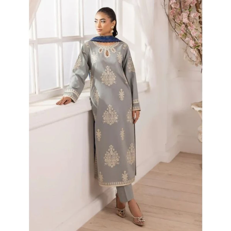 MOHAGNI-3PC LAWN EMBROIDERED SHIRT WITH MONARK PRINTED DUPATTA AND TROUSER | The Velvet Closet