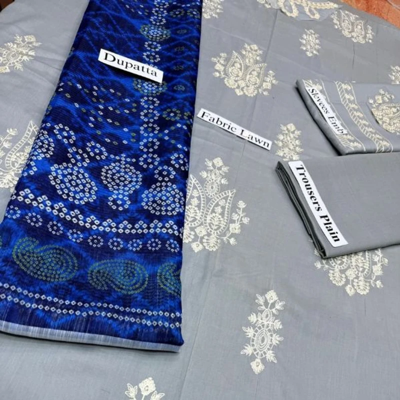 MOHAGNI-3PC LAWN EMBROIDERED SHIRT WITH MONARK PRINTED DUPATTA AND TROUSER | The Velvet Closet - Image 5