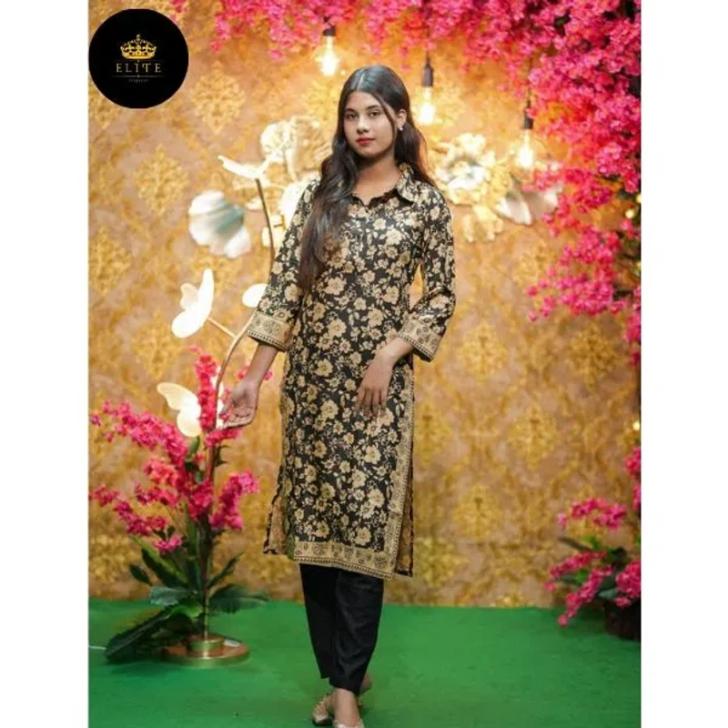 Premium Black & Golden Printed Cotton co-ord set for Summer |The Velvet Closet - Image 3