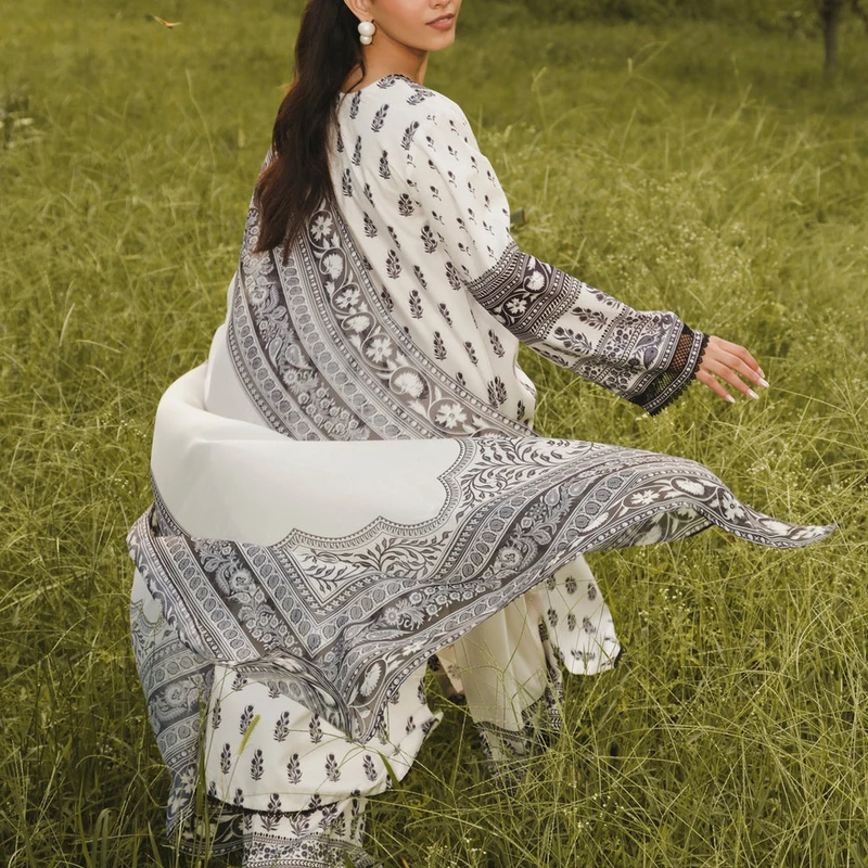 Printed White & Black Cotton Three-Piece | The Velvet Closet - Image 5