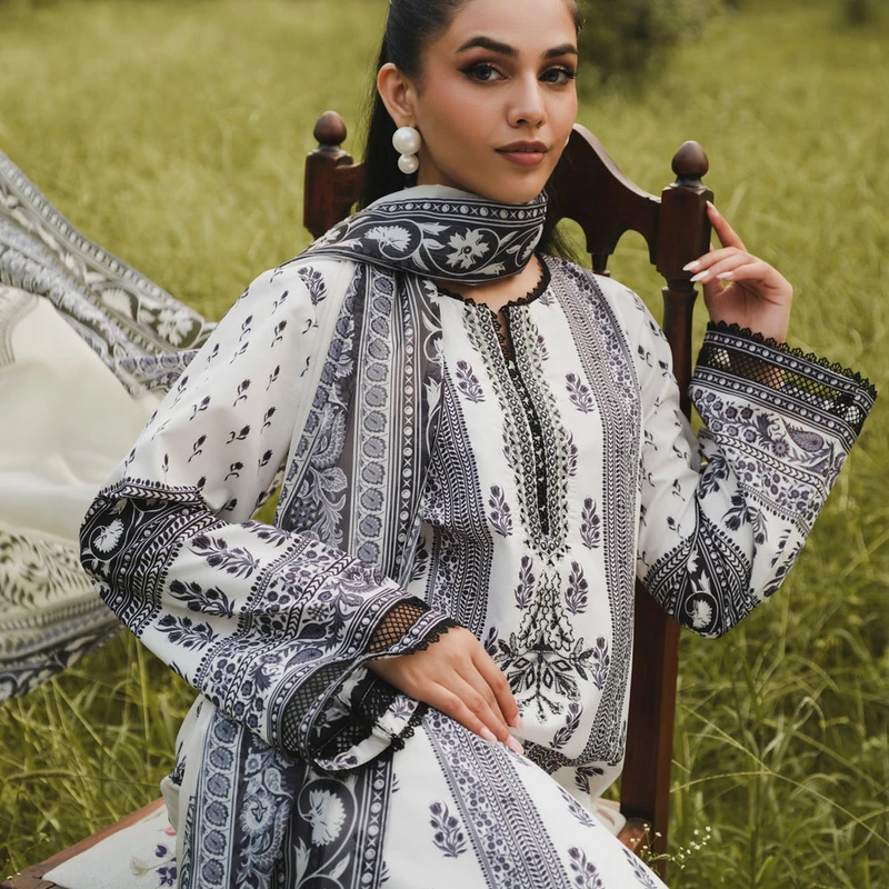 Printed White & Black Cotton Three-Piece | The Velvet Closet - Image 6