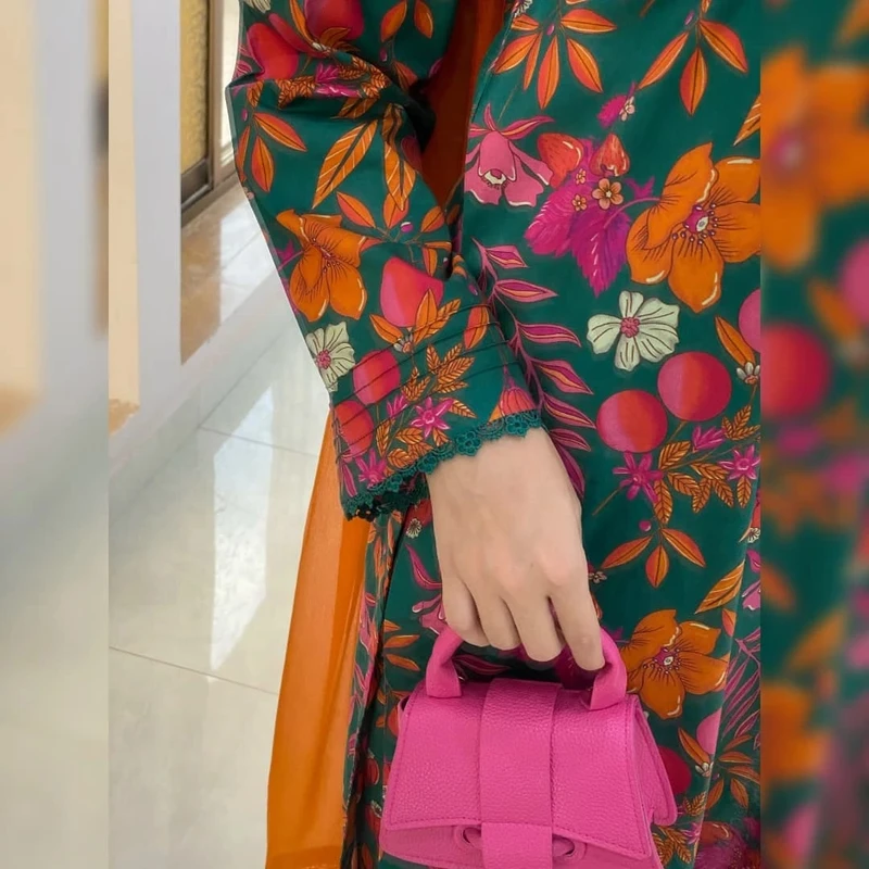 Digital Printed Soft Silk Three-Piece with Chiffon Orna | The Velvet Closet - Image 4