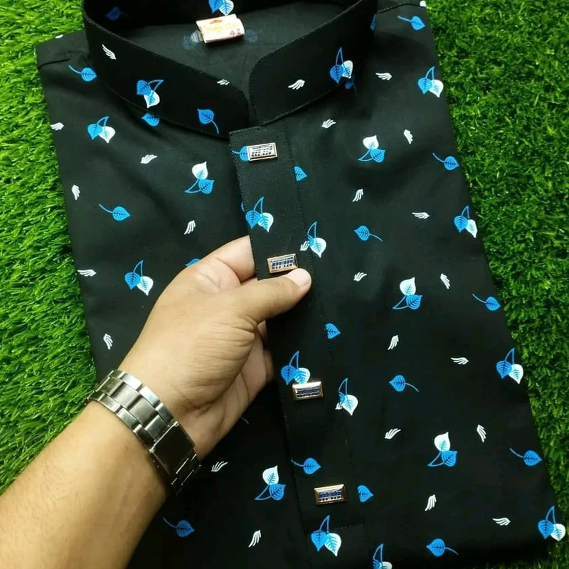 পানপাতা কটন নীল পাঞ্জাবি COD: P N 1