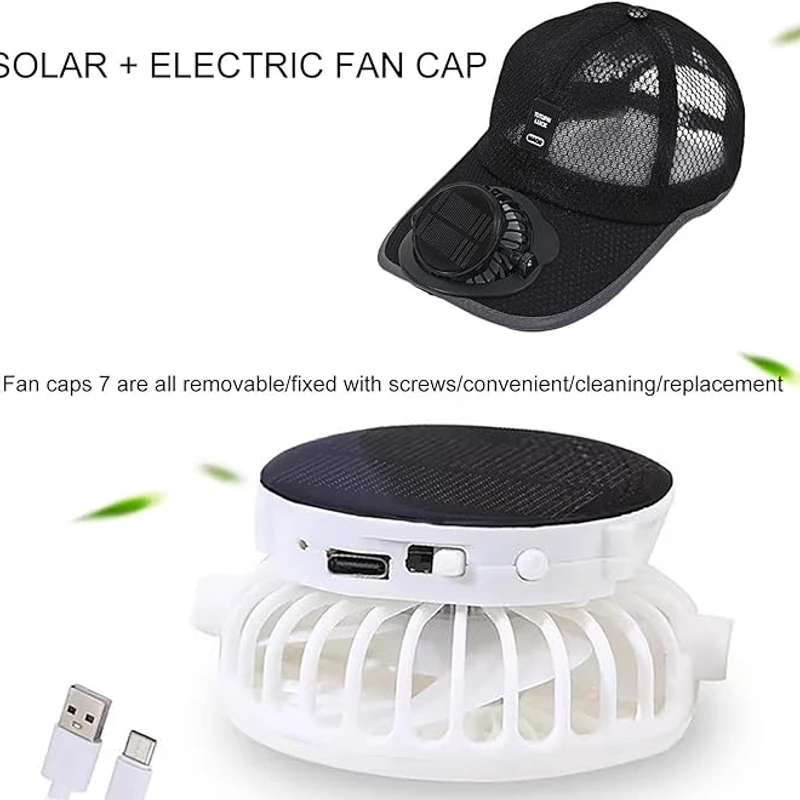 Sun Hat with Fan - Solar + USB Rechargeable Fan Cap