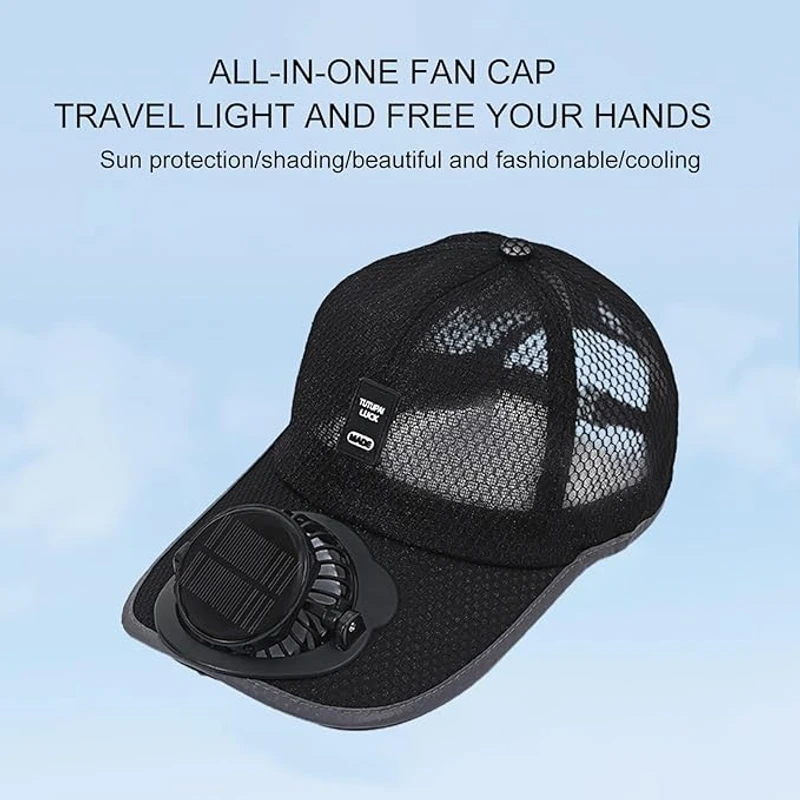 Sun Hat with Fan - Solar + USB Rechargeable Fan Cap - Image 3