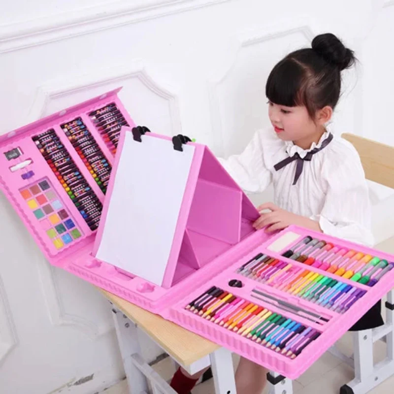 208-Piece Drawing Kit For Kids,Deluxe Artist Set,Double Sided Trifold Easel Art Set With Oil Pastels,Crayons,Colored Pencils
