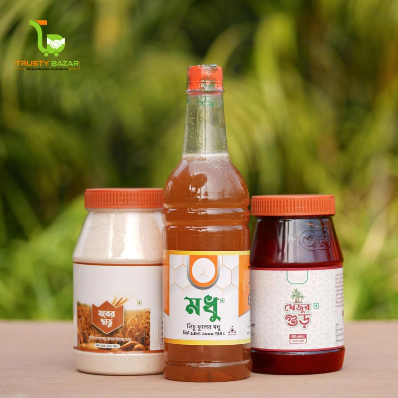 মধু, ছাতু ও খেজুর গুড় ((Modhu, Chatu, & Khejur Gur Combo) - Thumbnail 3