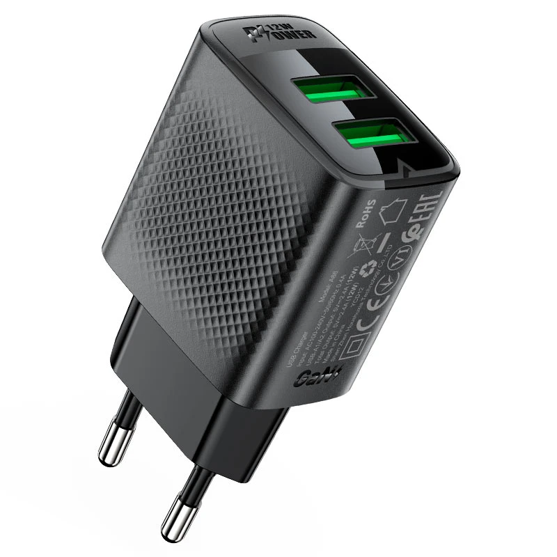 A86 12W (USB-A+USB-A) dual port charger (EU)