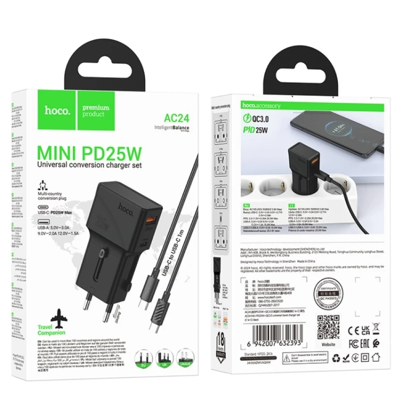 AC24 Mini PD25W+QC3.0 universal travel charger set(C to C) - Thumbnail 6