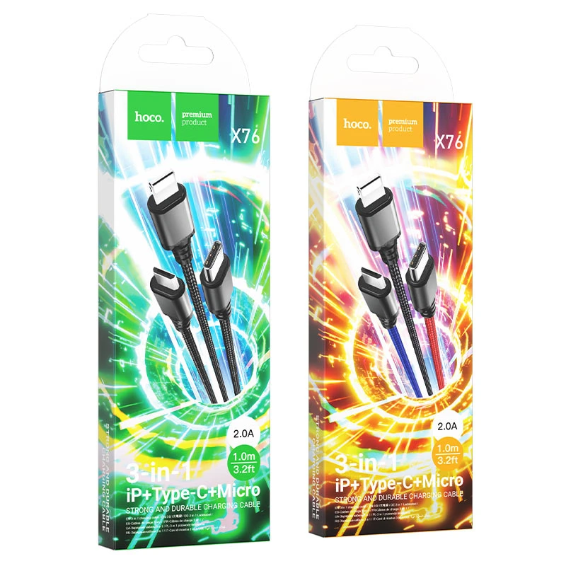 X76 3-in-1 Super charging cable(iP+Type-C+Micro) - Thumbnail 6