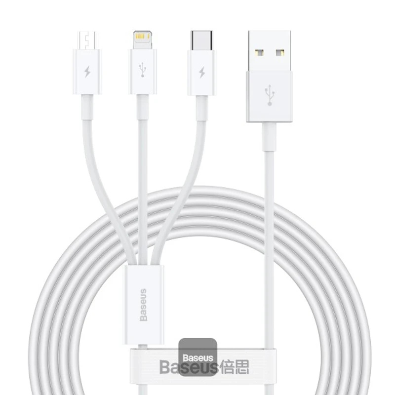 Baseus Superior Series Fast Charging Data Cable USB to M+L+C 3.5A 1.5M - White