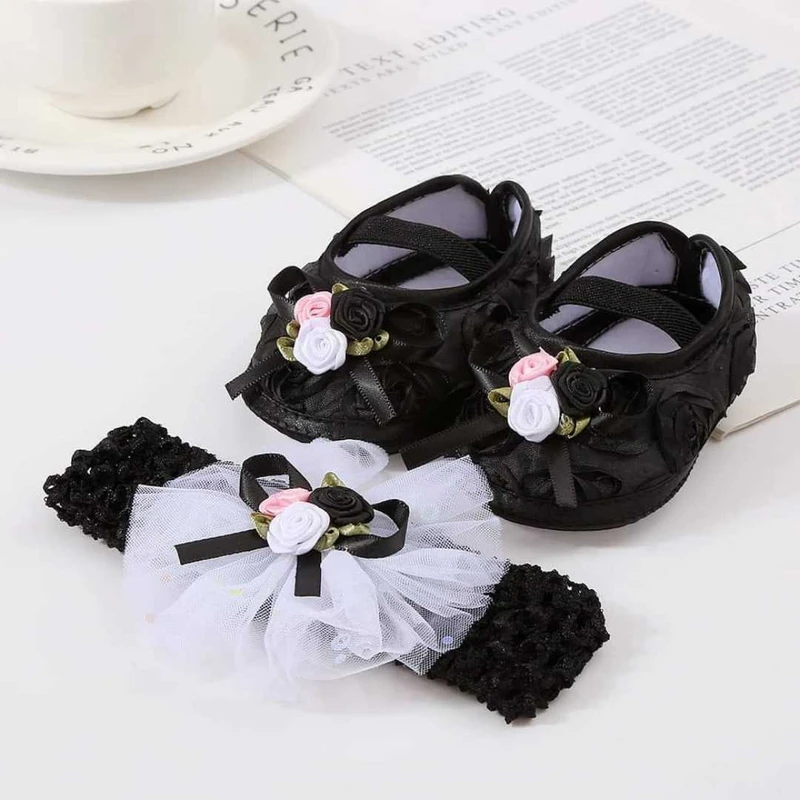 3 Flower Shoes Black Colour ০-১২মাস ফ্রি সাইজ