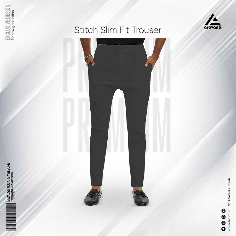 Narrow Slim Fit Stitch Solid Trouser - Ash