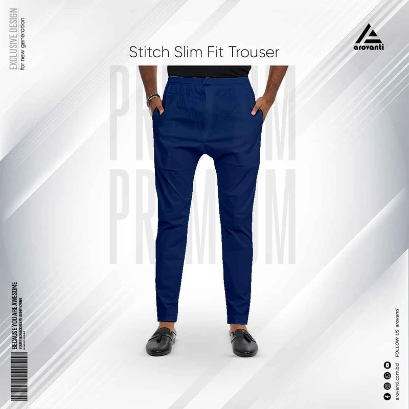 Narrow Slim Fit Stitch Solid Trouser - Navy Blue