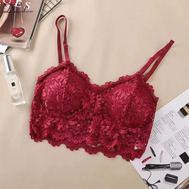 Fashion Women Lace Flower Bras Top Comfortable Bralette Solid Color Sexy Underwear Vest Seamless Bra - Image 4