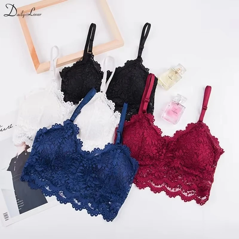 Fashion Women Lace Flower Bras Top Comfortable Bralette Solid Color Sexy Underwear Vest Seamless Bra - Image 7