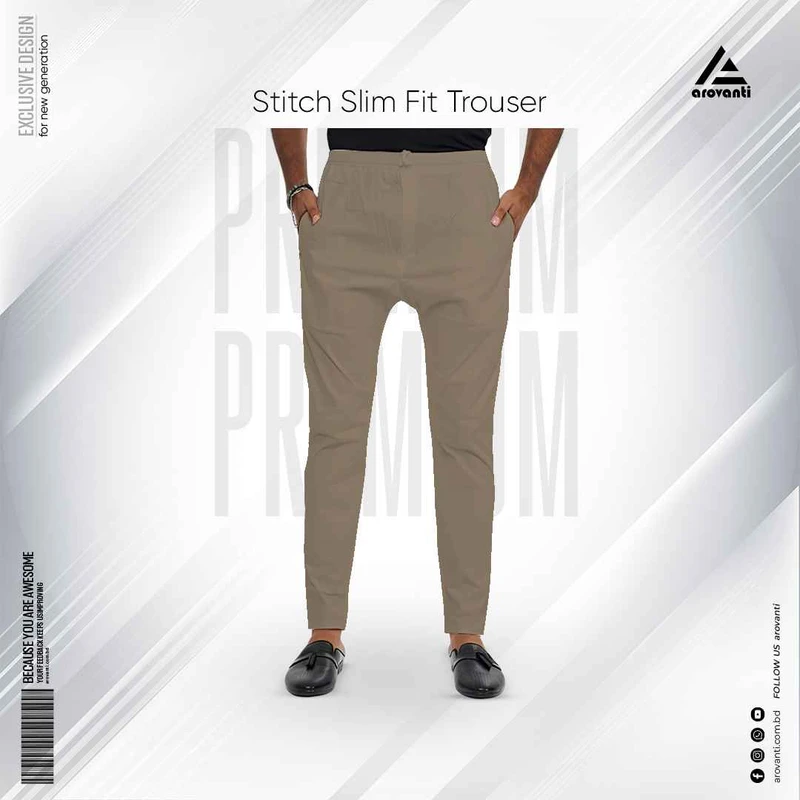 Narrow Slim Fit Stitch Solid Trouser - Light Brown