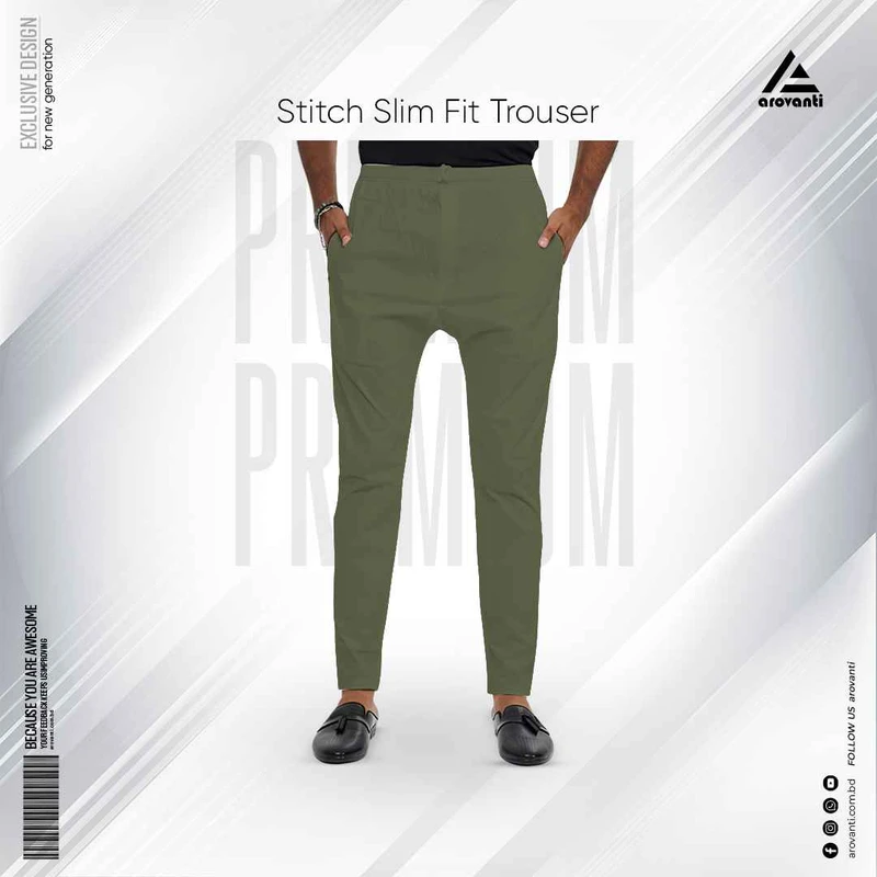 Narrow Slim Fit Stitch Solid Trouser - Olive
