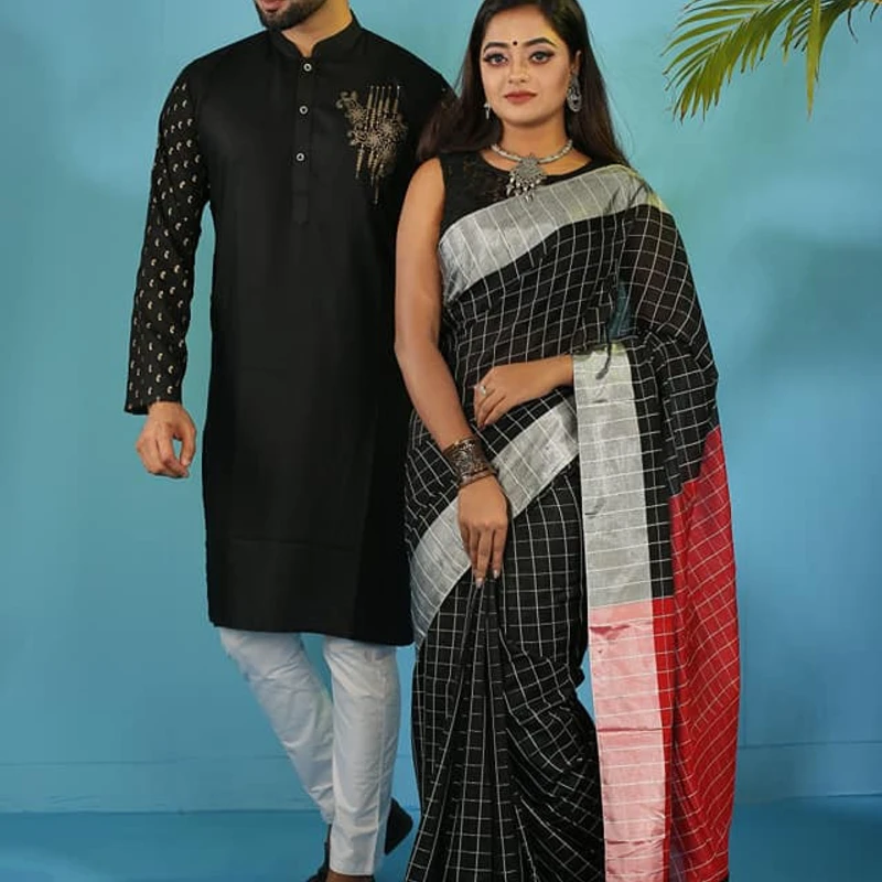 Hand Print Couple Set Saree and Panjabi-Package💙