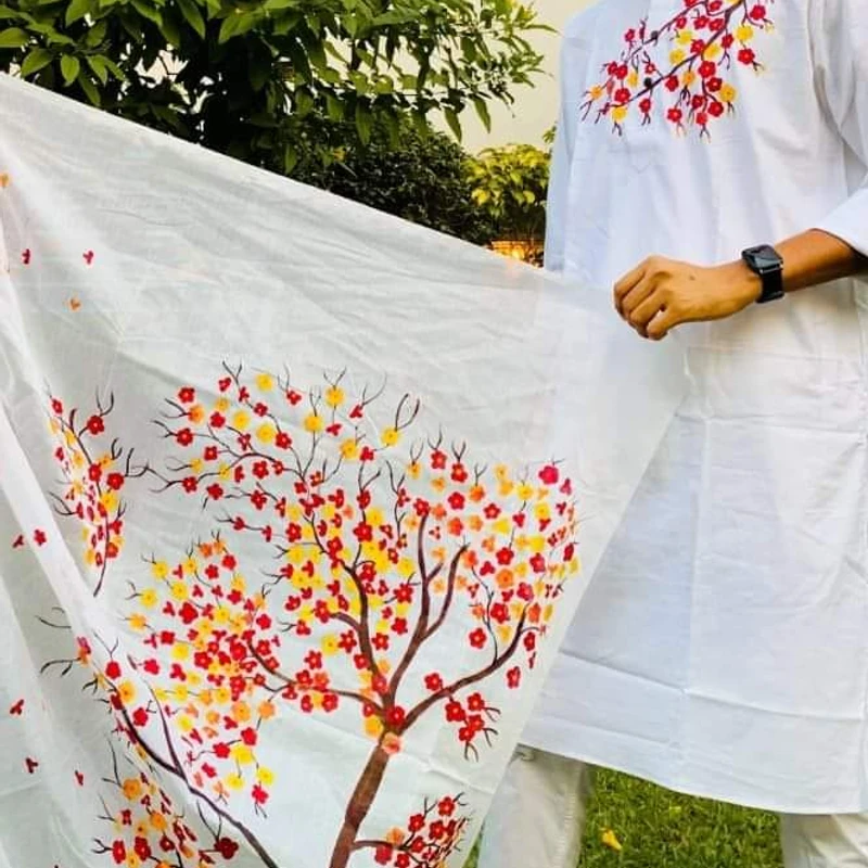 Hand Print Couple Set Saree and Panjabi-Package💙