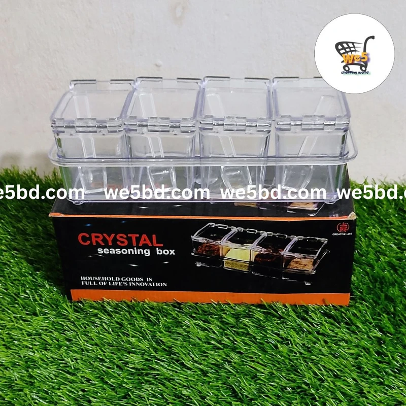 4 IN 1 Spice Jar Box With Spoon -Multi Crystal Seasoning Box