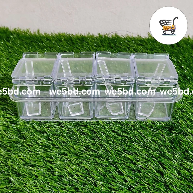4 IN 1 Spice Jar Box With Spoon -Multi Crystal Seasoning Box - Thumbnail 3